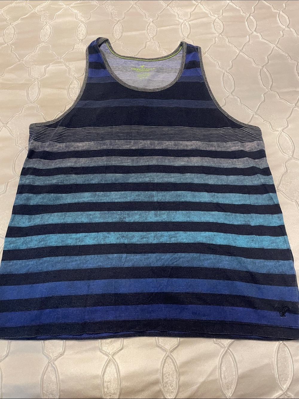 American Eagle Outfitters Navy and Teal Striped Men's Tank Top